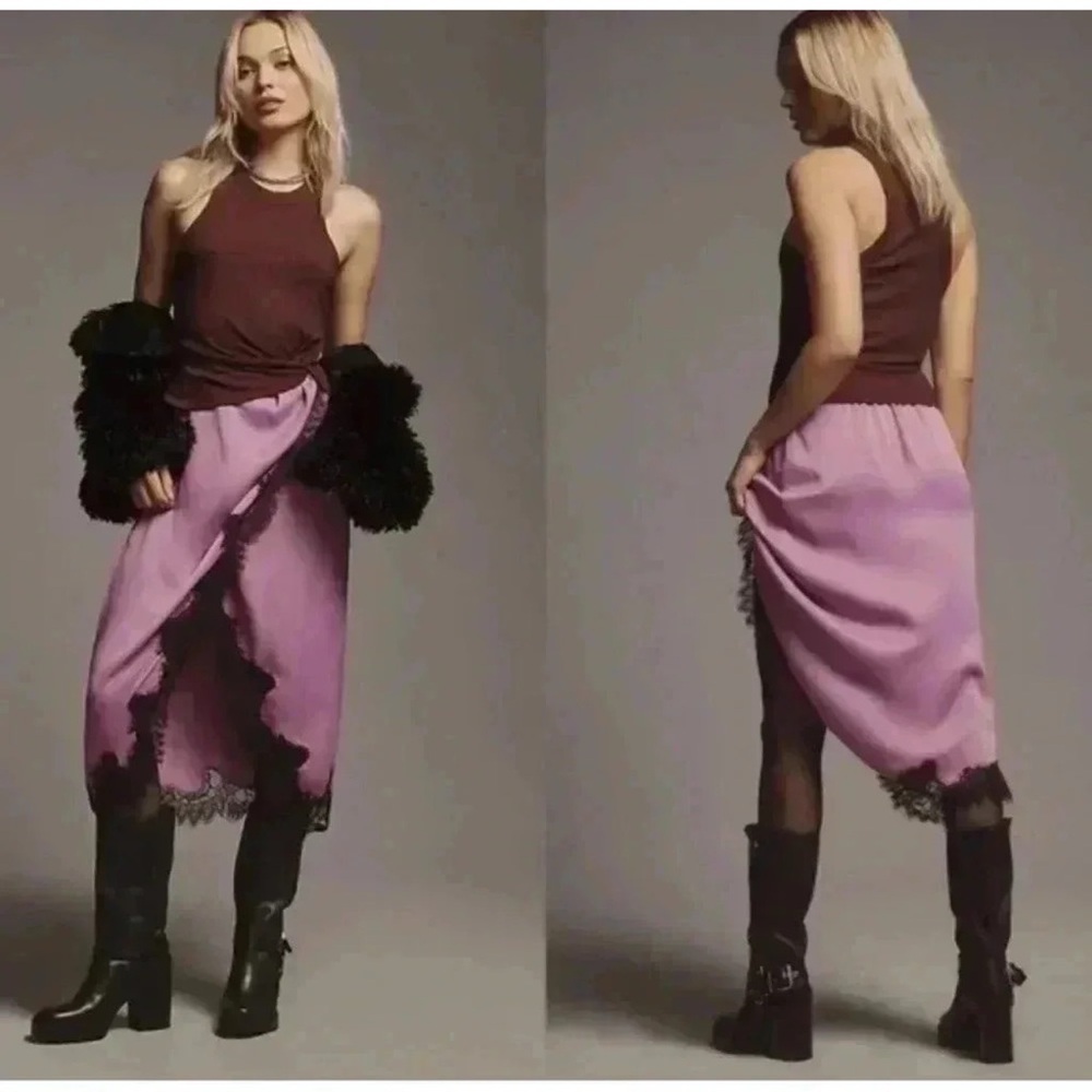 NWT Anthropologie The Keeley Twofer Midi dress purple satin lace
